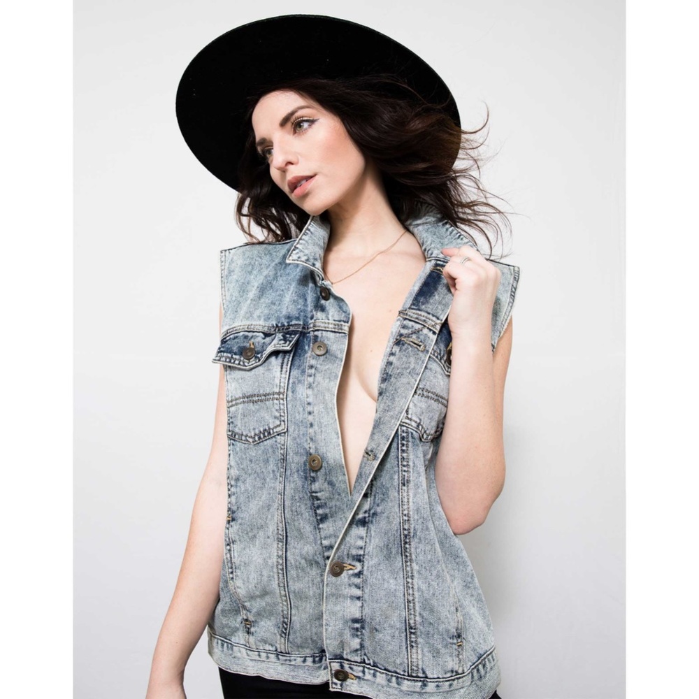 Men's Medium Washed Denim Motorcycle Riding Vest
